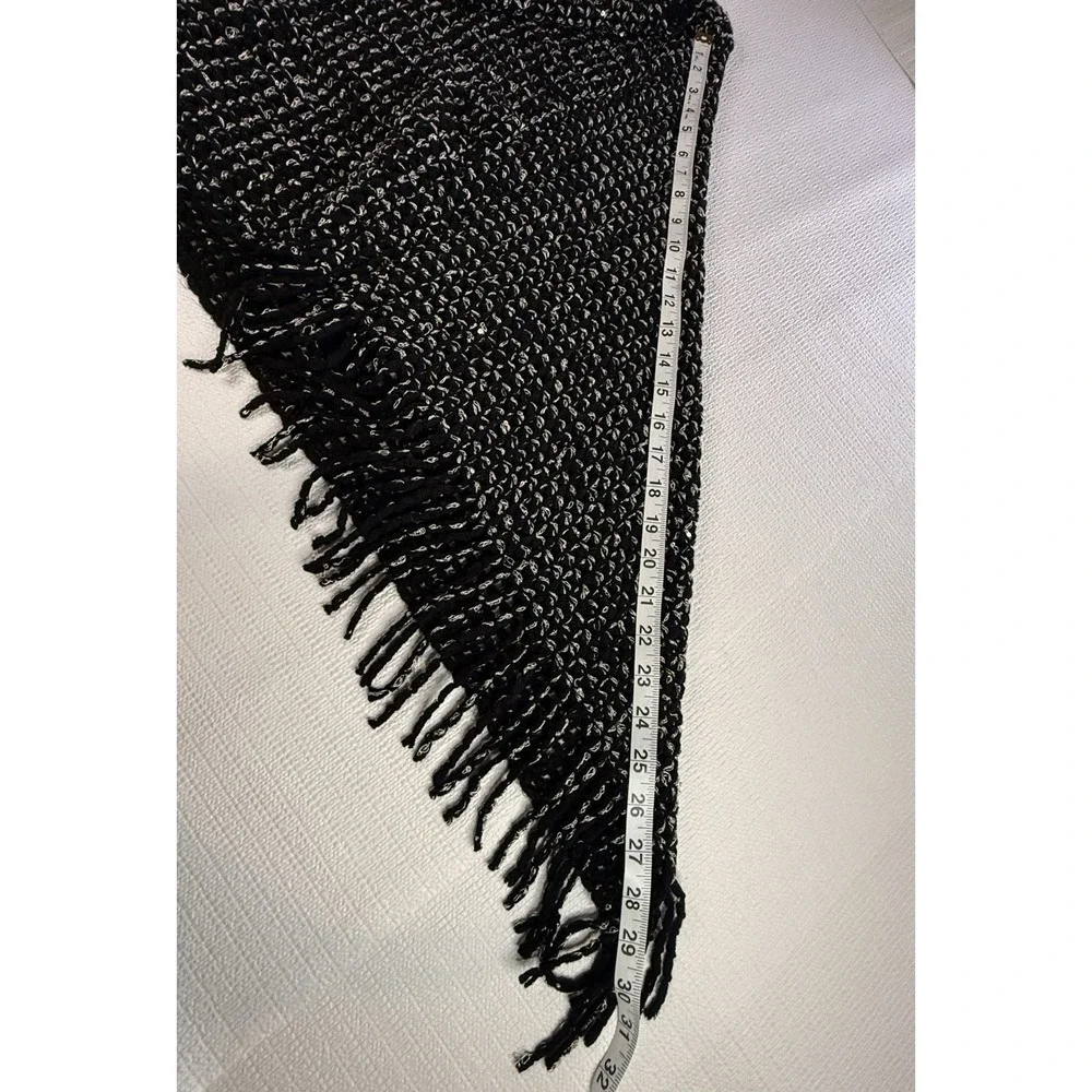 Eyefull‎ black knit triangle shawl scarf with fringe, lightweight acrylic wrap